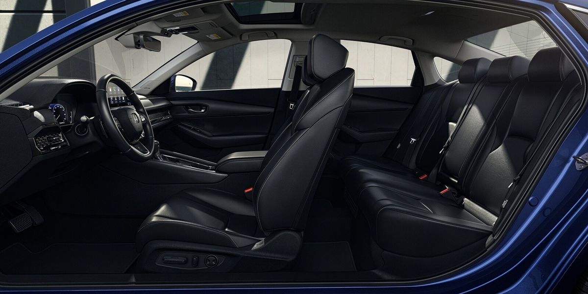 2026 Honda Accord Black interior profile view of front and rear seats.