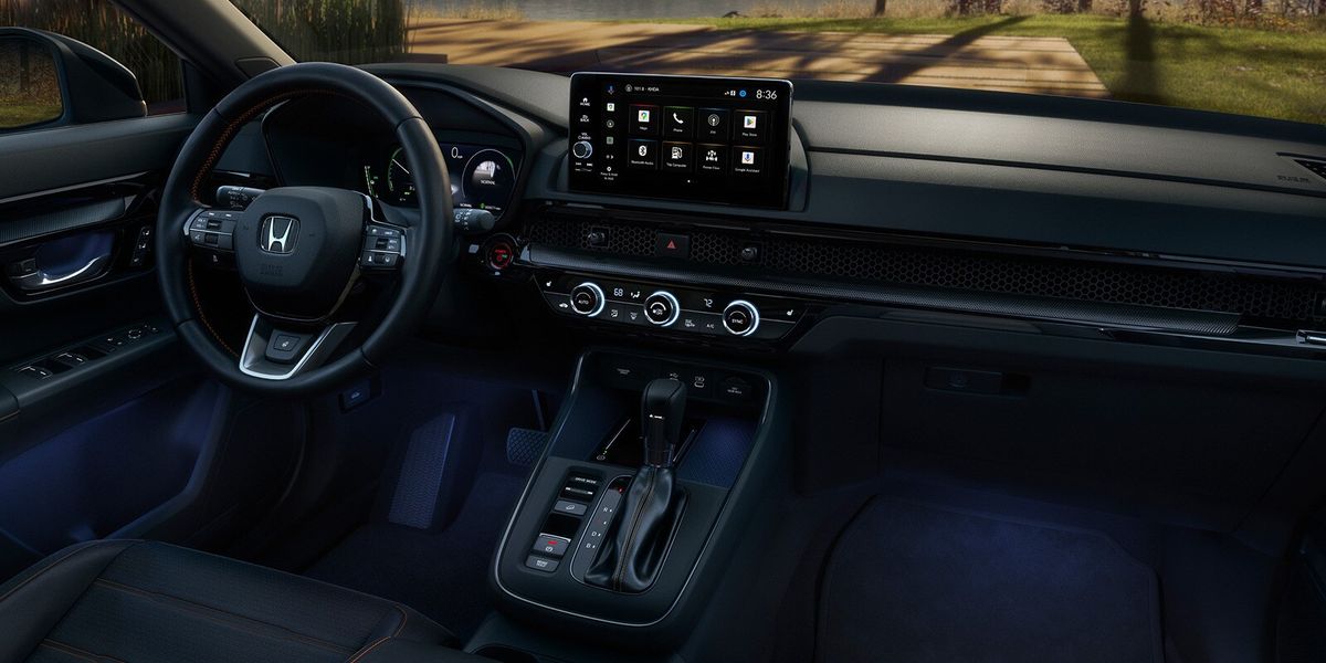 2027 Honda CR-V dashboard with screen and steering wheel (Compact Crossover SUV).